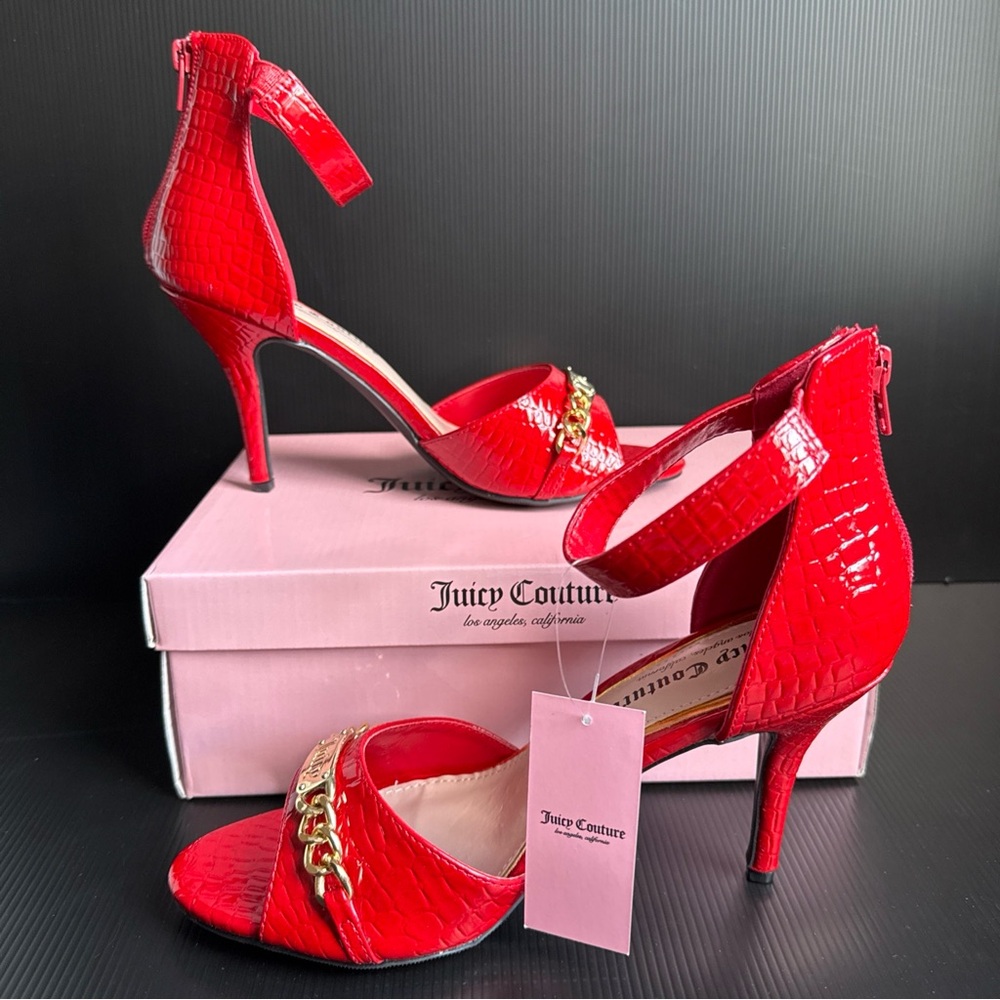 NIB Juicy Couture Maia Red Gold Crocodile Print Stiletto Heels Women’s Size 9.5